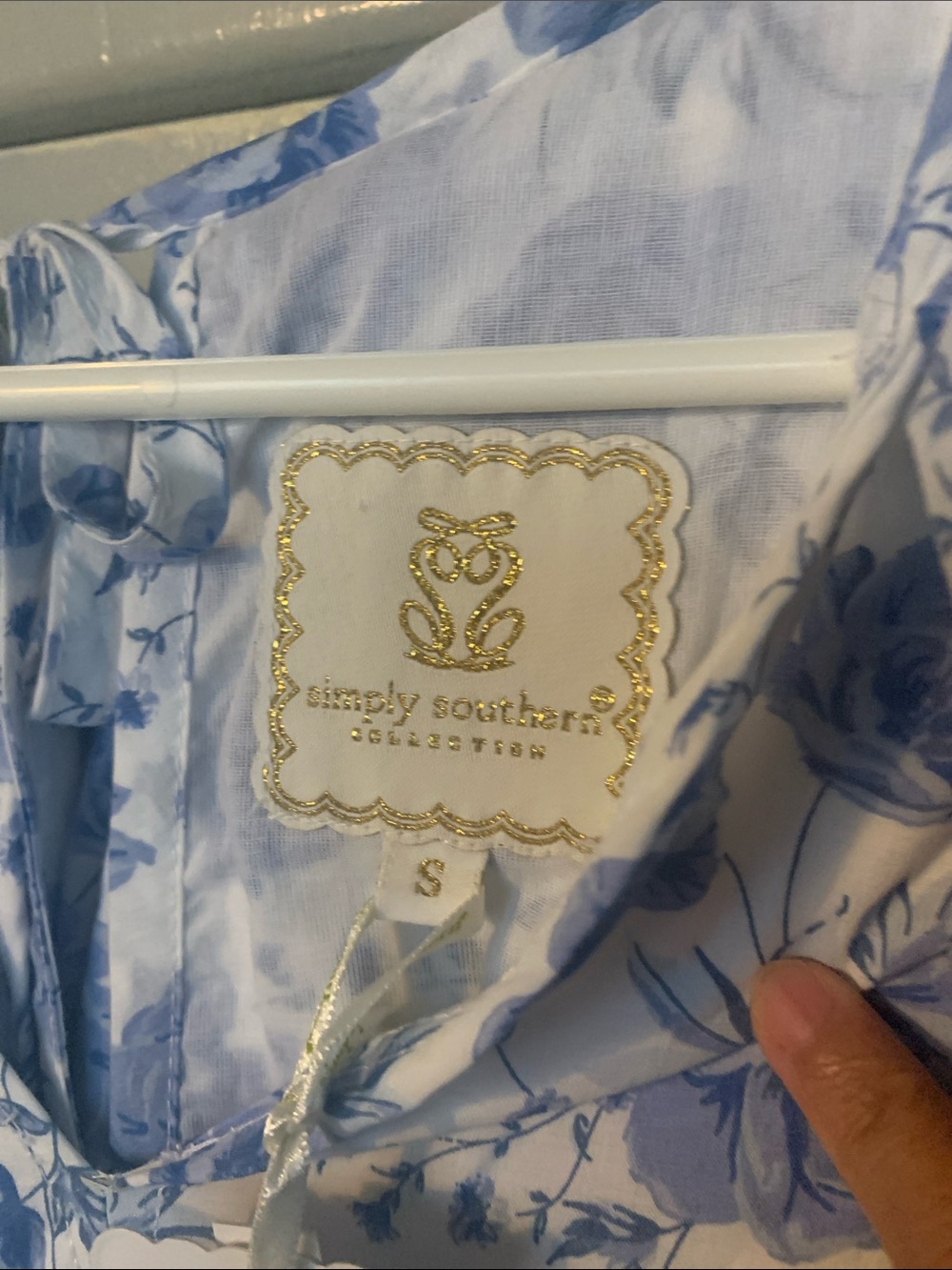 Simply Southern Blue Floral White Sundress with Ruffle Sleeves - Picture 2 of 11